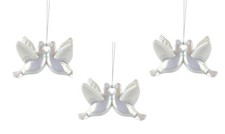 Christmas Tree Decorations White Bird Dove of Peace Pair Love Birds Set of 3