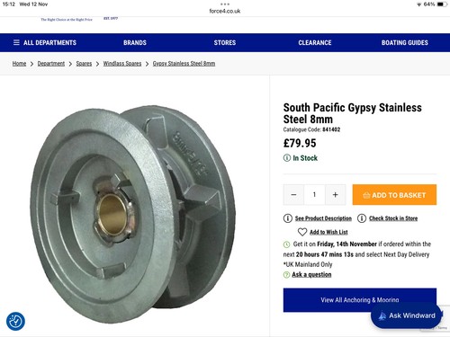 Windlass 8mm gypsy south - windlass,