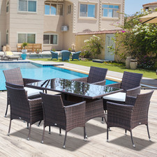 7Pc Rattan Garden Furniture Dining Set: 1 x Rectangular