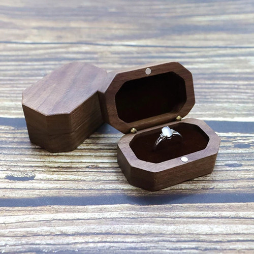 Vintage walnut wooden ring box - walnut,