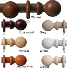 RCA 28mm STANDARD WOOD WOODEN CURTAIN POLE WITH BRACKETS RINGS & BALL FINIALS