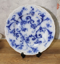 Antique Ridgways Gainsborough Flow Blue Plate – 9" Floral Scroll Pattern, Gold