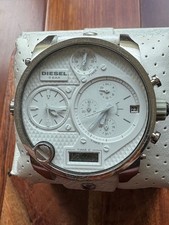 New Authentic Diesel DZ7194 WHITE Leather Strap Silver tone Stainless Case Watch