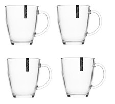 4 Clear Glass Drinking Mug 12oz Raised Lip Hot Chocolate Latte Mocha Tea Coffee