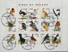 IRELAND 1999 BIRDS MINIATURE SHEET FIRST DAY ISSUE DATESTAMPS ON PIECE CAT  €25