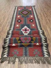 Rug Wool Jute Indian Village Vintage Kilim Handwoven Carpet Rectangle Area Rug