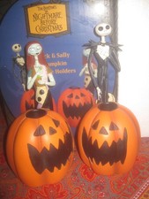 Jack and Sally Nightmare Before Christmas Pumpkin Candle Holders Figures