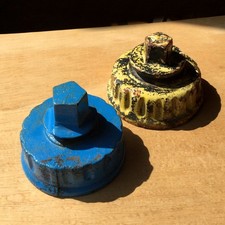 Lot 2 Vintage Cast Iron Fire Hydrant Caps Screw On Metal Covers 3" Opening Heavy