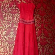 Warehouse Size 12 Bright Red Floaty Gypsy Style Dress Sheared Waist 100% Silk.