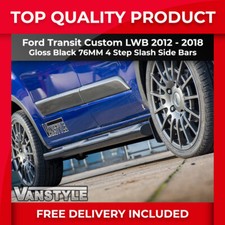FITS FORD TRANSIT CUSTOM LWB 12-18 GLOSS BLACK SIDE STEP BARS 4 STEPS SLASH CUT
