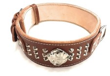 Heavy Duty Brown Dog Collar Studded Design with American Bulldog Head Motif
