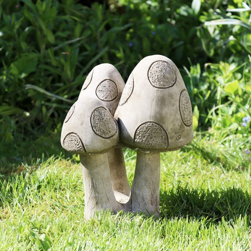 Stone toadstool trio sculpture - stone,