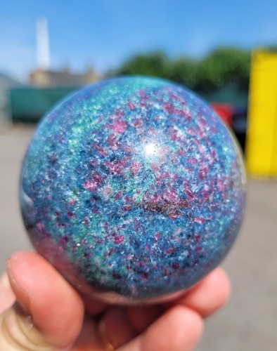 Blue apatite crystal sphere - blue,