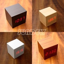 Latest Wooden Digital Clock Cube LED Control Desk Alarm Room Temperature Fast