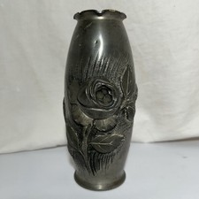 étain pur Alexandre Prevot Hammered French Pewter Vase Floral Rose antique 1920s