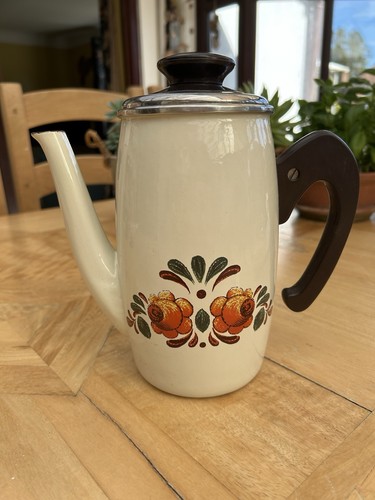 Vintage enamel coffee pot - coffee,