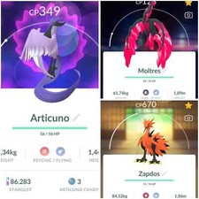 ✨ Galarian Birds ✨Moltres, Articuno, Zapdos (Non shiny) - PTC - 80k+ stardust