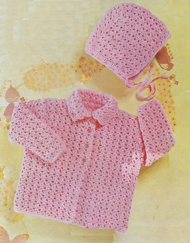 Baby coat and bonnet crochet - and,