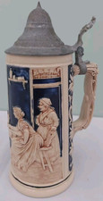 Beer Stein With Pewter Lid,  A.Madel beim Bier ist mean Plasier. Cobalt Blue