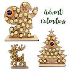 Wooden Advent Calendar Holder, Holds Ferrero Rocher And Terry Chocolate Orange