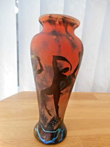 Okra cameo glass vase fire - cameo,