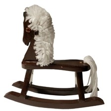 Handcrafted Brown & White Wooden Rocking Horse Toy Decor