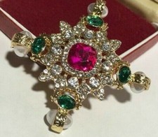 Vintage Style Austrian Crystal Maltese Cross Brooch Pin Excluding Pearls