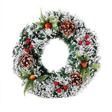 40CM Christmas Snow Pinecone Berry Wreath Front Door Garland Xmas Outdoor Decor