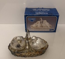 Vintage Silver Plated Two-Birds Chicks in Basket Cruet Set Salt Pepper Shakers