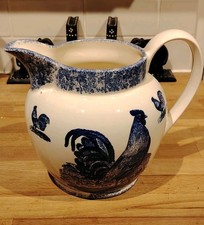 Large Moorland Pottery Chelsea Works Blue Sponge wear Cockerel/ Chicken Jug