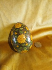 Vintage Hand Painted Papier Mache Decorative Egg Trinket Box 