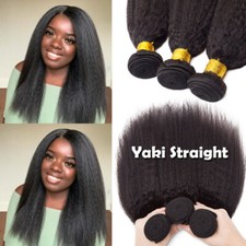 100% Yaki Straight Virgin Human Hair Extensions Peruvian 1-3 Bundles Weave THICK