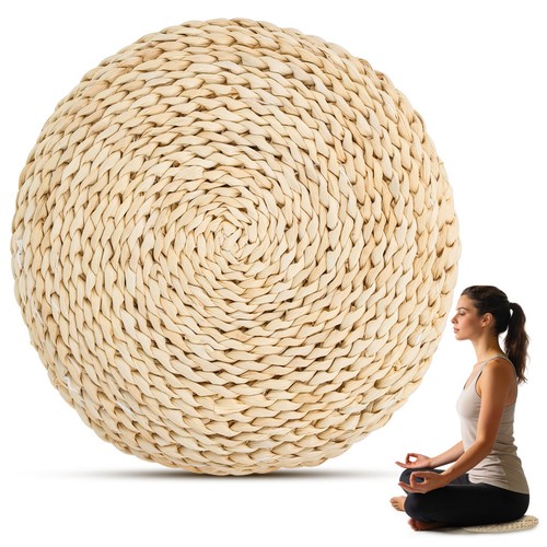 Beige straw woven cushion - straw,