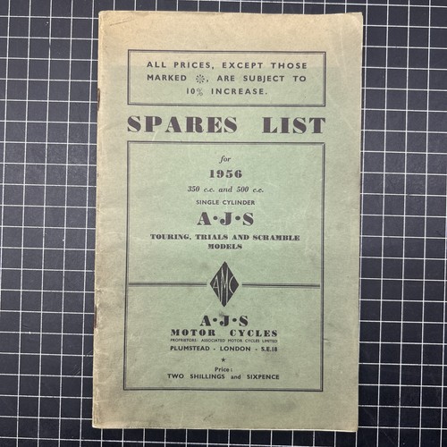 Spares list for 1956 - for, cc