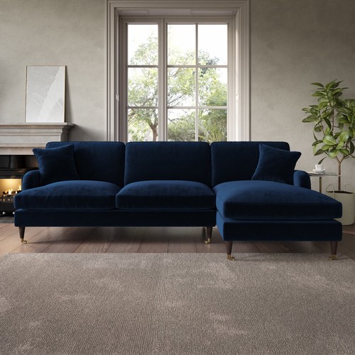 Navy velvet shaped - sofa, 3