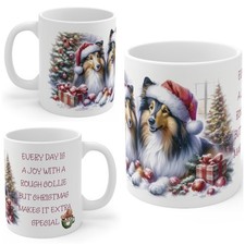 11oz Ceramic Rough Collie Christmas Mug, Rough Collie Mug, Rough Collie Gift 