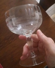 Antique Art Deco Cocktail Glass Etched Geometric 1930s Design No Damage