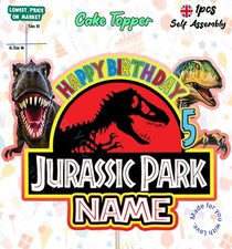 Personalised Jurassic Park Dinosaur NAME/AGE Birthday Cake Topper Kids Party New