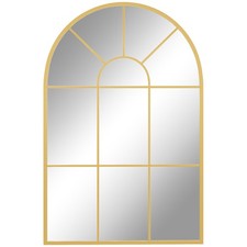 HOMCOM Modern Arched Window Wall Mirror for Bedroom, 91x60cm, Gold Tone