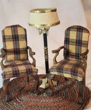 Dollhouse Miniature Armchair Set with Lundby Floor Lamp & Rug 1:12 Scale
