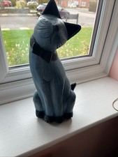 Vintage Large Hand Made Carved Wooden Cat Figural Unique Slight Crack At Back