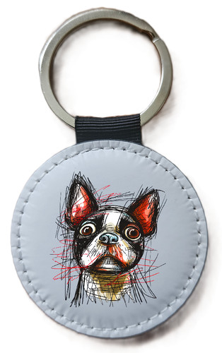 Boston terrier keyring - terrier, doodle