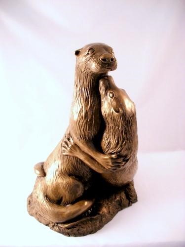 Cold cast bronze otter art - bronze,