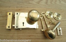 4" X 3" OLD VINTAGE VICTORIAN STYLE SOLID BRASS COTTAGE LOCK KNOB SET