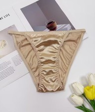 1x Womens Gold soft silky feel satin tanga panties knickers  sissy size 8 (S)