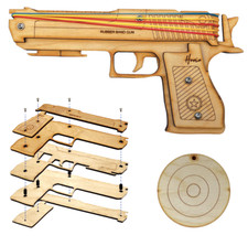 Wooden Rubber Band Gun Kit Launcher Target Practice Kids Educational Toy