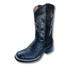 MEN'S COWBOY CAIMAN PRINT SQUARE TOE PULL ON BOOT - Handmade in Mexico - Black