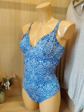 BRAVISSIMO BLUE GEO SWIMSUIT UK 34DD UNDERWIRED BEACH ONE PIECE SWIM COSTUME