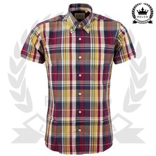 Relco Mens Check Shirt Short Sleeve Button Down Collar Tartan Retro Mod Vintage