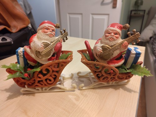 Pair vintage santa sleigh - of,